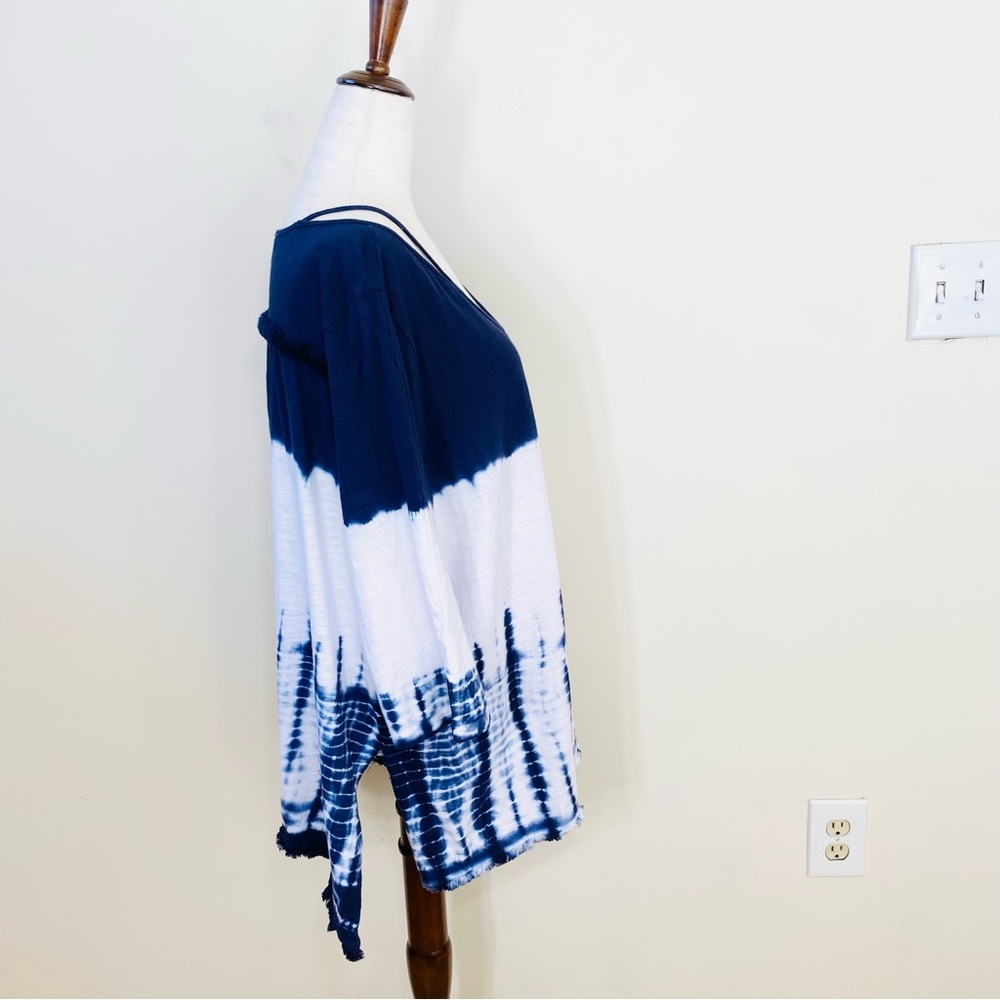UMGEE tie dye fringe accent 3/4 sleeve top size large - Picture 4 of 11